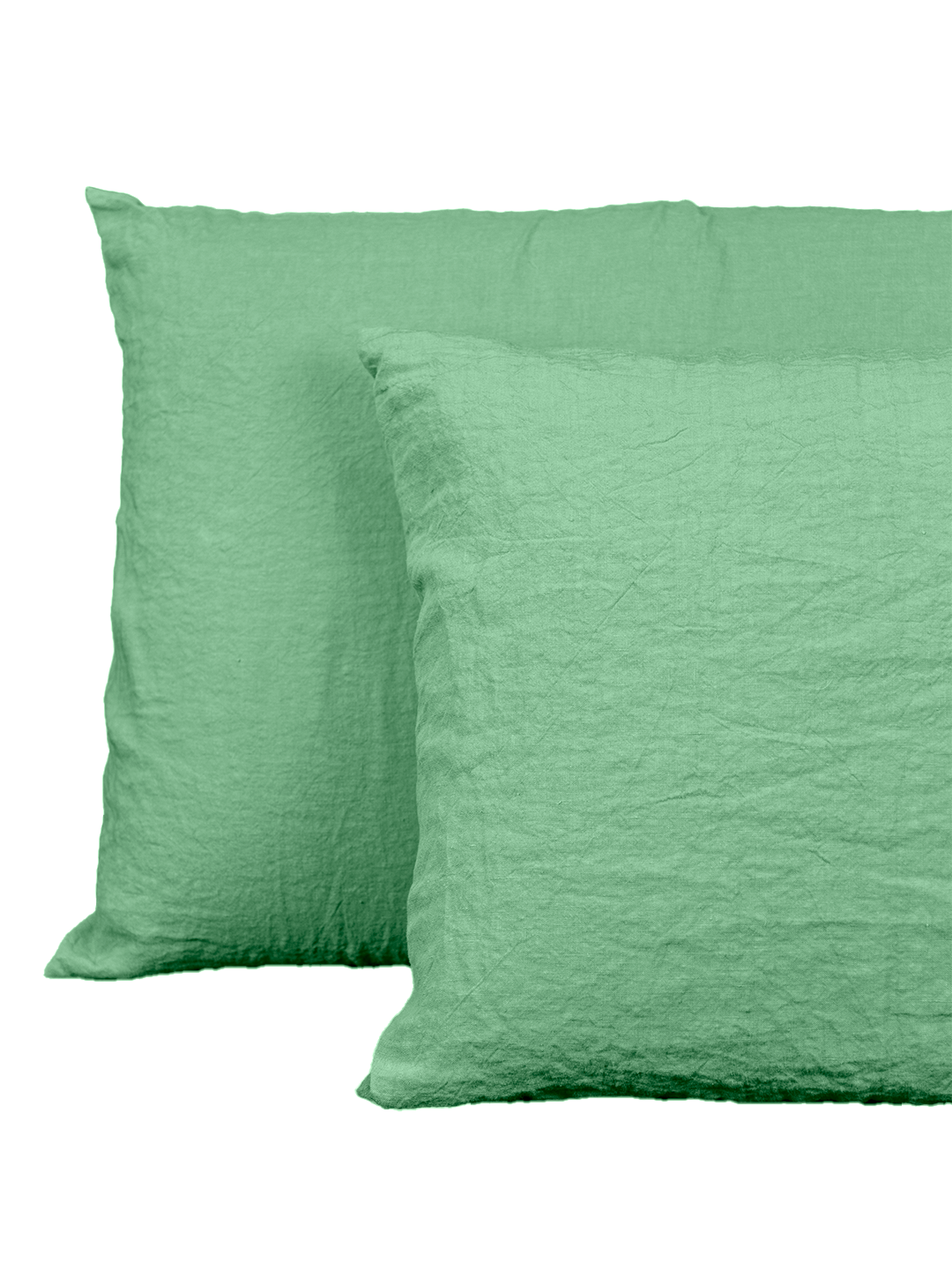 Fronha de almofada em linho verde, fabricada em Portugal, da marca LeCamaleon.